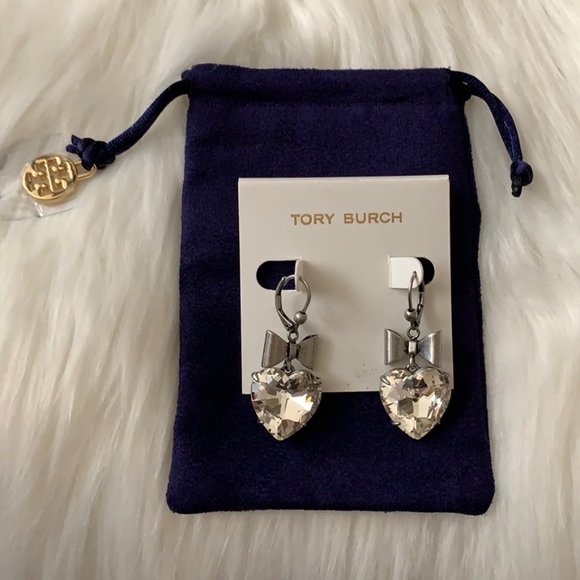 Tory Burch Silver Heart Earrings - Picture 1 of 4